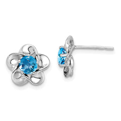 Sterling Silver Rhodium-plated Floral Blue Topaz Post Earrings - 2