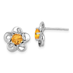 Sterling Silver Rhodium-plated Floral Citrine Post Earrings - 2