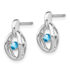 Sterling Silver Rhodium Blue Topaz Birthstone Vibrant Earrings