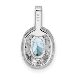 Sterling Silver Rhodium-plated Diam. & Aquamarine Pendant - 3