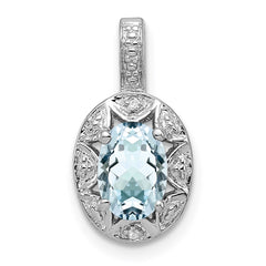 Sterling Silver Rhodium-plated Diam. & Aquamarine Pendant - 3