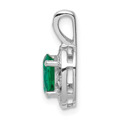 Sterling Silver Rhodium-plated Diam. & Created Emerald Pendant - 3