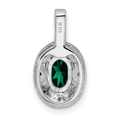 Sterling Silver Rhodium-plated Diam. & Created Emerald Pendant - 3