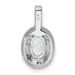 Sterling Silver Rhodium-plated Diam. & Created Opal Pendant - 2