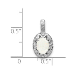 Sterling Silver Rhodium-plated Diam. & Created Opal Pendant - 2