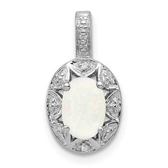 Sterling Silver Rhodium-plated Diam. & Created Opal Pendant - 2
