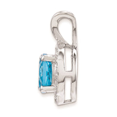 Sterling Silver Rhodium-plated Diam. & Blue Topaz Pendant - 2
