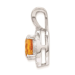 Sterling Silver Rhodium-plated Diam. & Citrine Pendant - 2