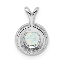 Sterling Silver Rhodium-plated Diam. & Created Opal Pendant - 3