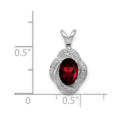 Sterling Silver Rhodium-plated Diam. & Garnet Pendant - 3