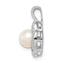 Sterling Silver Rhodium-plated Diam. & FW Cultured Pearl Pendant - 2