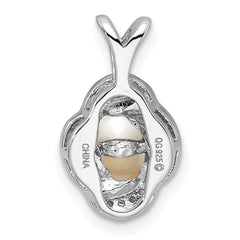 Sterling Silver Rhodium-plated Diam. & FW Cultured Pearl Pendant - 2