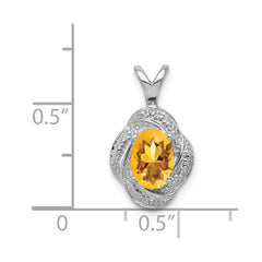 Sterling Silver Rhodium-plated Diam. & Citrine Pendant - 3