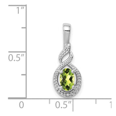 Sterling Silver Rhodium-plated Peridot & Diam. Pendant - 5