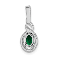 Sterling Silver Rhodium-plated Created Emerald & Diam. Pendant - 5