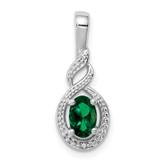 Sterling Silver Rhodium-plated Created Emerald & Diam. Pendant - 5