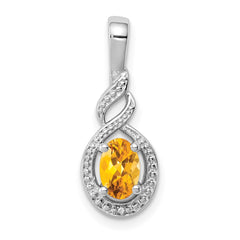 Sterling Silver Rhodium-plated Citrine & Diam. Pendant - 2