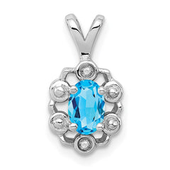 Sterling Silver Rhodium-plated Light Swiss Blue Topaz & Diam. Pendant - 4