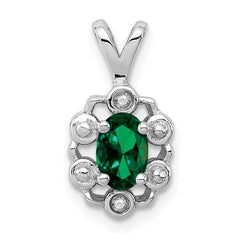 Sterling Silver Rhodium-plated Created Emerald & Diam. Pendant - 3