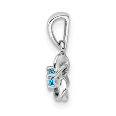 Sterling Silver Rhodium-plated Floral Blue Topaz Pendant - 2