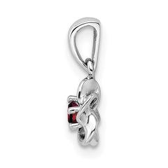 Sterling Silver Rhodium-plated Floral Garnet Pendant