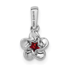 Sterling Silver Rhodium-plated Floral Garnet Pendant