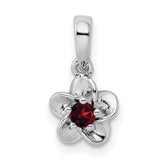 Sterling Silver Rhodium-plated Floral Garnet Pendant
