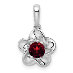 Sterling Silver Rhodium-plated Floral Garnet Pendant - 2