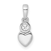 Sterling Silver Rhodium-plated Polished White Topaz Heart Pendant