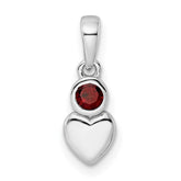 Sterling Silver Rhodium-plated Polished Garnet Heart Pendant