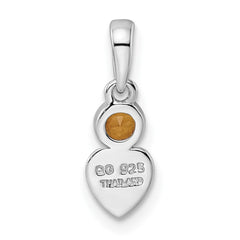 Sterling Silver Rhodium-plated Polished Citrine Heart Pendant