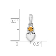 Sterling Silver Rhodium-plated Polished Citrine Heart Pendant