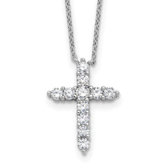SS RH-plated CZ April Birthstone Cross 16in w/2in ext Necklace