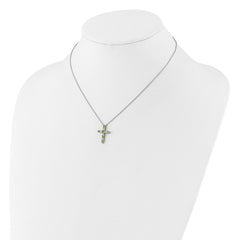 SS RH-plated Green CZ August Birthstone Cross w/2in ext Necklace