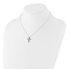 SS RH-plated Purple CZ February Birthstone Cross w/2in ext Necklace