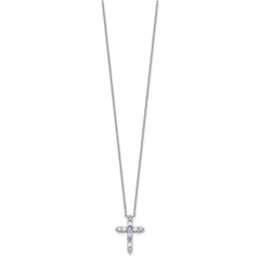 SS RH-plated Lt Purple CZ June Birthstone Cross w/2in ext Necklace