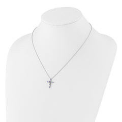 SS RH-plated Lt Purple CZ June Birthstone Cross w/2in ext Necklace