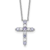 SS RH-plated Lt Purple CZ June Birthstone Cross w/2in ext Necklace