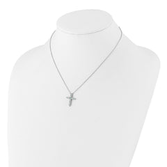 SS RH-plated Lt Blue CZ March Birthstone Cross w/2in ext Necklace