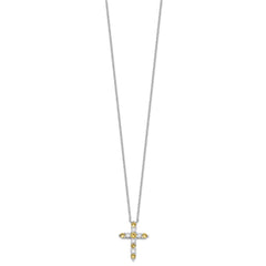 SS RH-plated Yellow CZ Nov Birthstone Cross w/2in ext Necklace