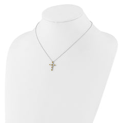 SS RH-plated Yellow CZ Nov Birthstone Cross w/2in ext Necklace