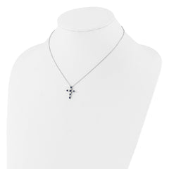 SS RH-plated Dark Blue CZ Sept Birthstone Cross w/2in ext Necklace