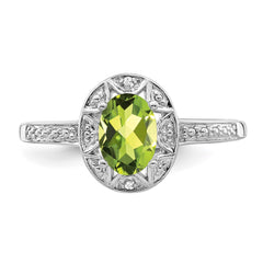 Sterling Silver Rhodium-plated Diam. & Peridot Ring - 13