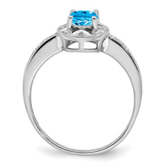 Sterling Silver Rhodium-plated Diam. & Blue Topaz Ring - 18