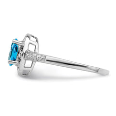 Sterling Silver Rhodium-plated Diam. & Blue Topaz Ring - 10