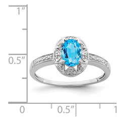Sterling Silver Rhodium-plated Diam. & Blue Topaz Ring - 17
