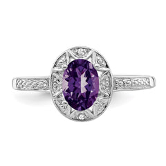 Sterling Silver Rhodium-plated Diam. & Amethyst Ring - 17