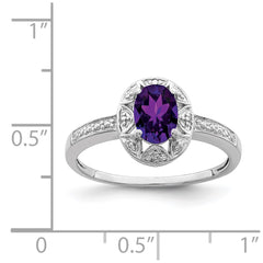 Sterling Silver Rhodium-plated Diam. & Amethyst Ring - 5