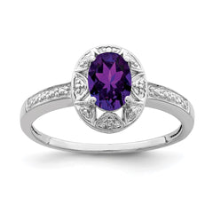 Sterling Silver Rhodium-plated Diam. & Amethyst Ring - 18