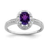 Sterling Silver Rhodium-plated Diam. & Amethyst Ring - 17
